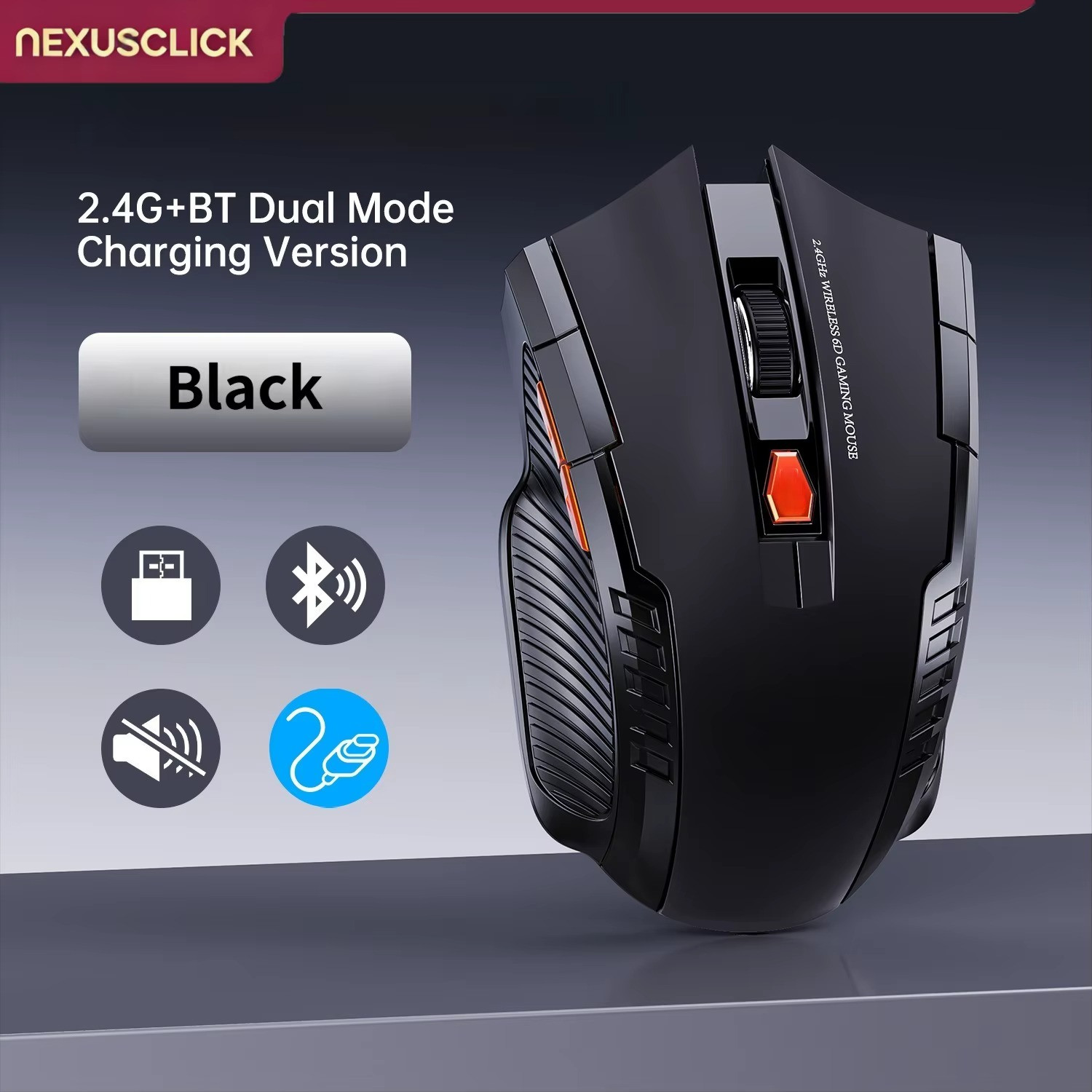 Wireless Mouse 2.4G + Bluetooth Rechargeable Mice 6 Button 1600DPI For PC Laptop