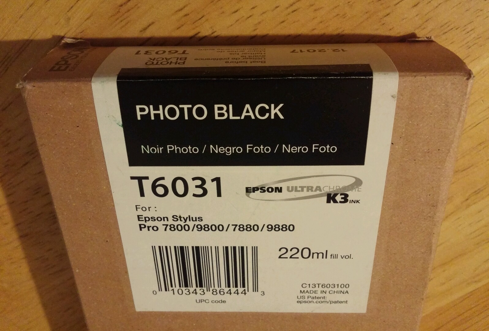 09-2023 GENUINE EPSON T6031 PHOTO BLACK 220ml INK STYLUS PRO 7800 9800 7880 9880