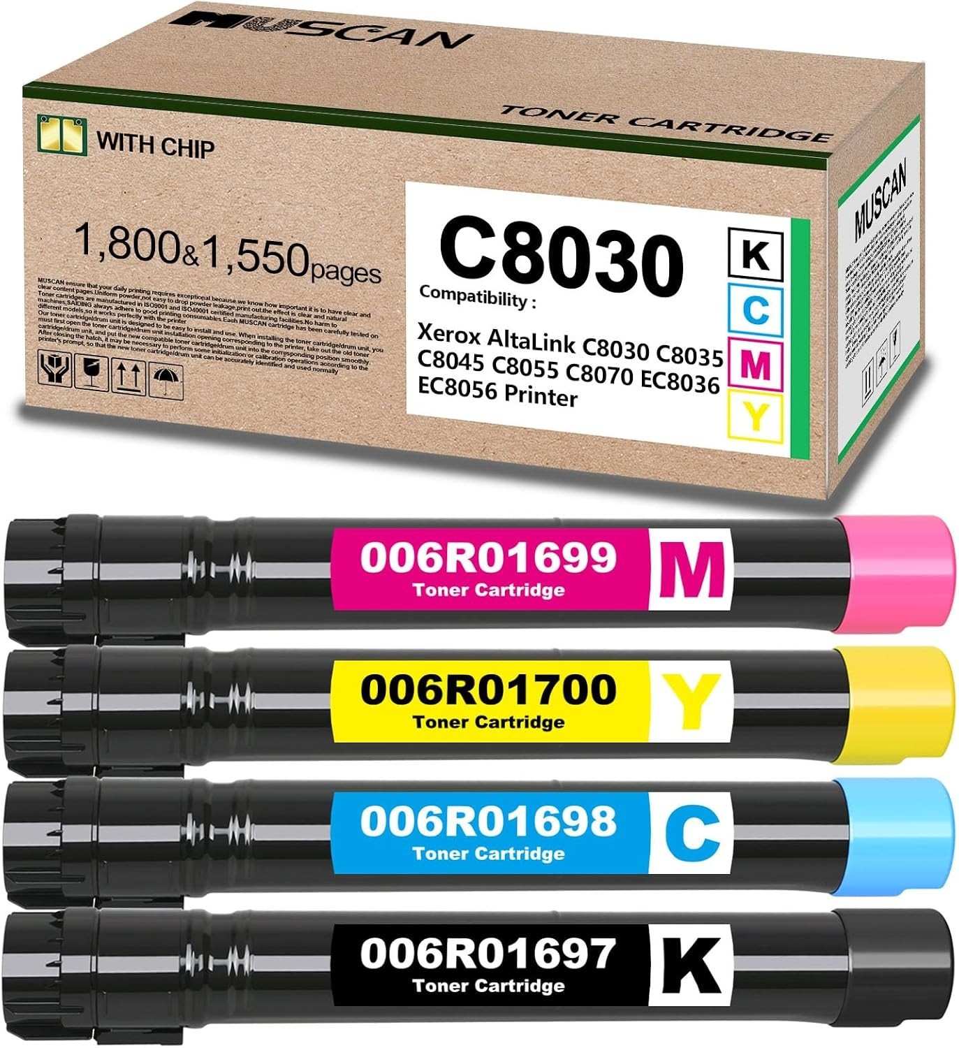 C8030 Toner Cartridge Chip [Compatible With Xerox] 4-Piece BCMY Printer MUSCAN