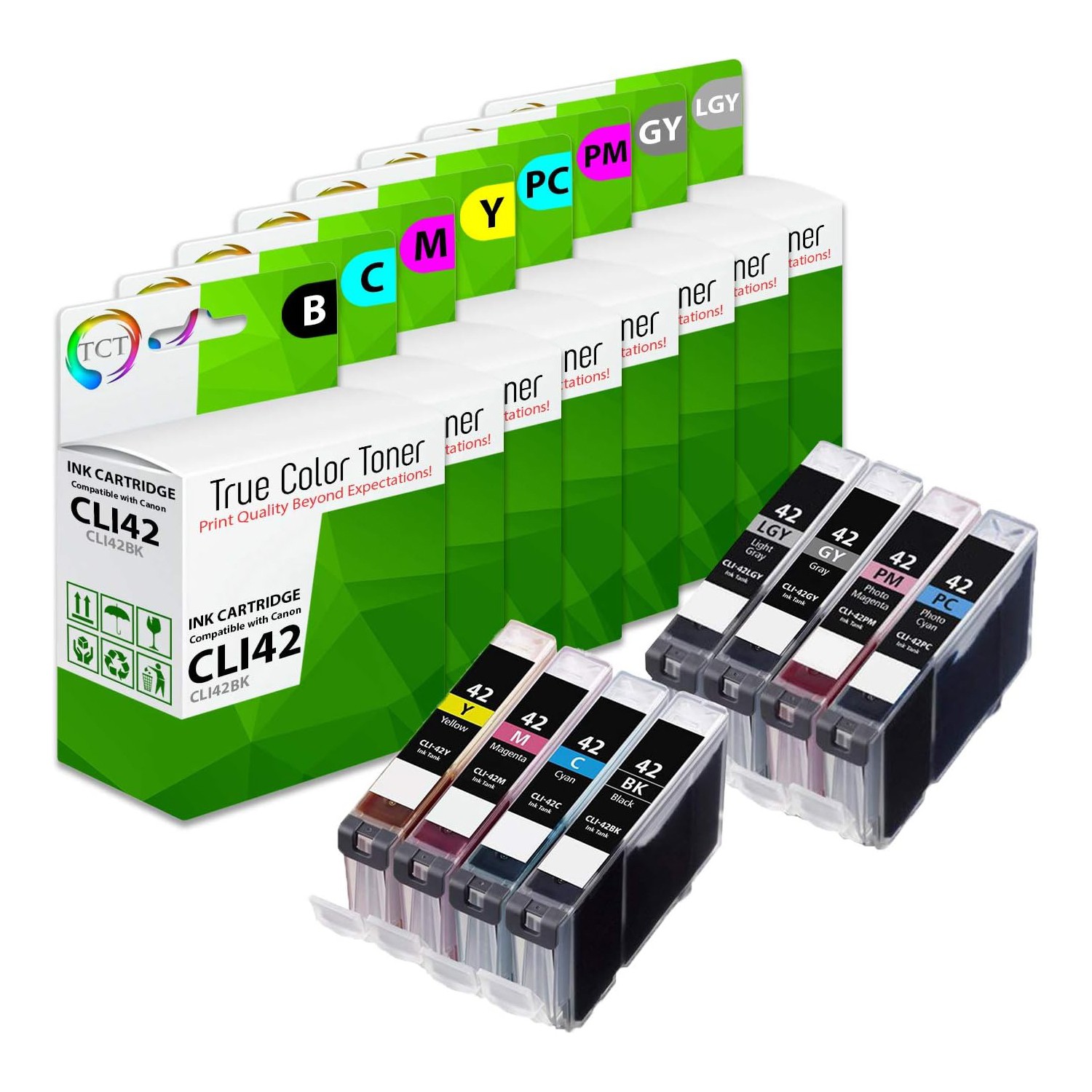 8Pk TCT CLI42 CLI-42 BK C M Y PC PM GY LGY For Canon Pixma Pro 100 Compatible