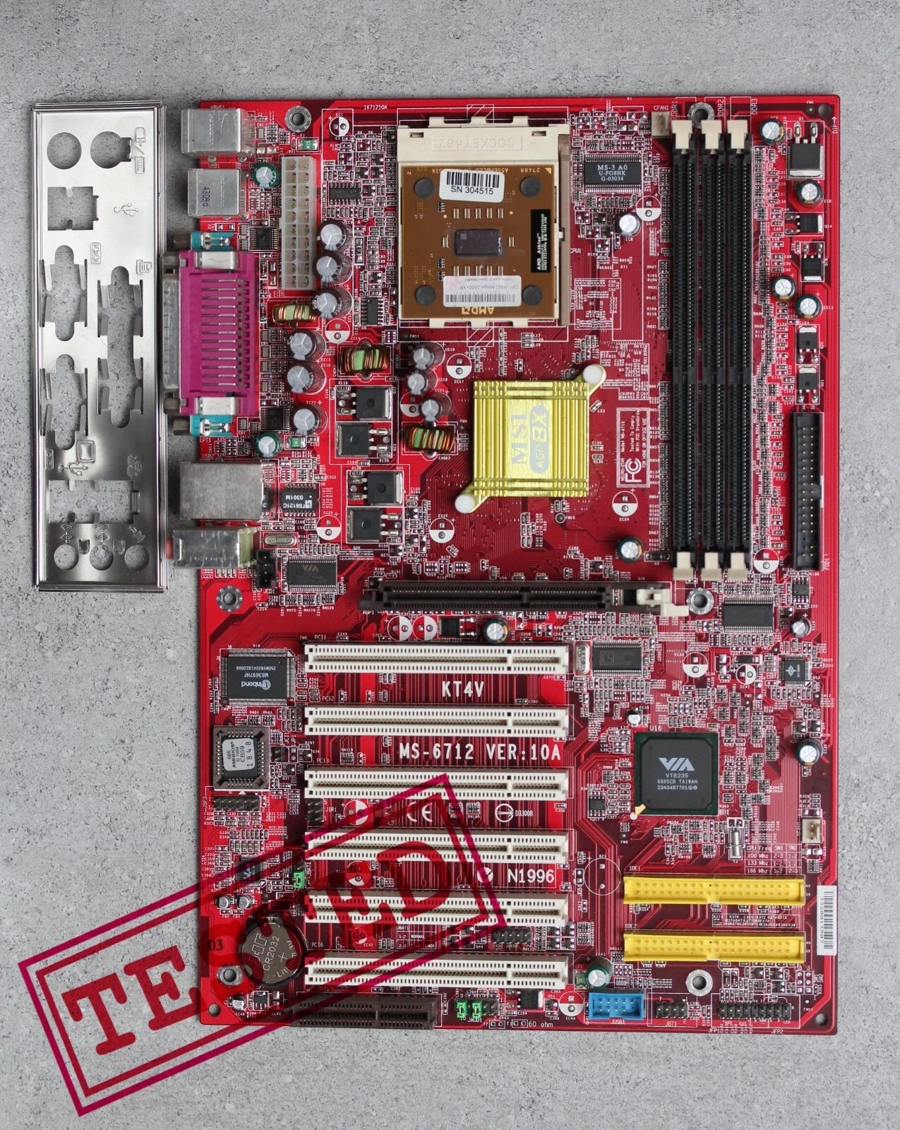 Socket 462/A MSI KT4V-L VIA KT400A chipset MoBoard with CPU & I/O Shield