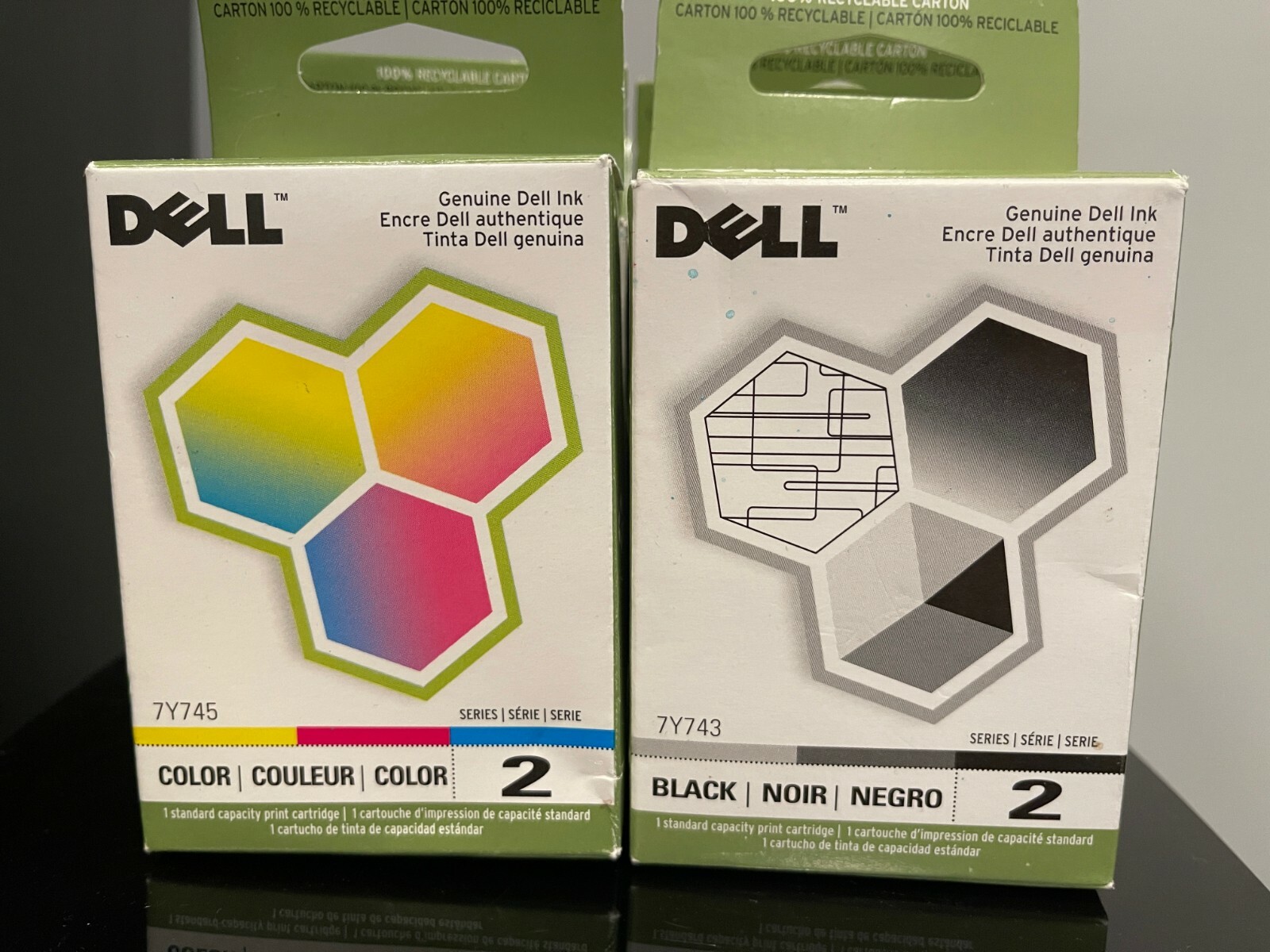 Dell Ink Cartridges Black (3) Color (3) 7Y743 7Y745 LOT OF 6 - 2 Series Genuine