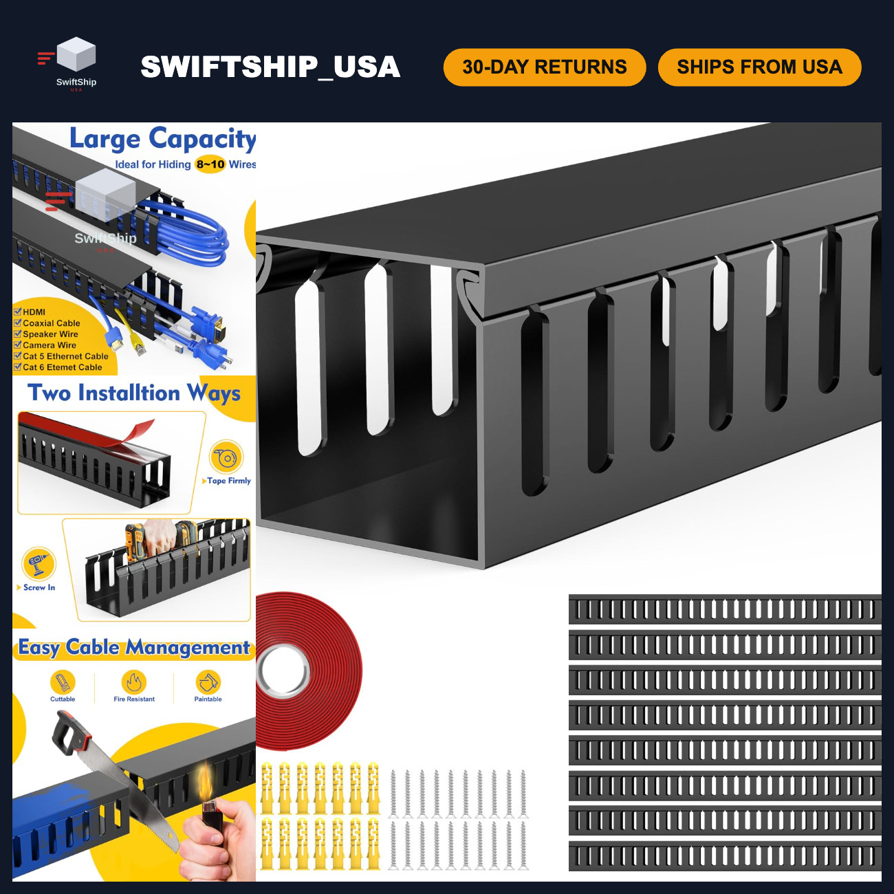 Cable Management Duct, Open Slot Wiring Raceway, Cord Organizer Track System