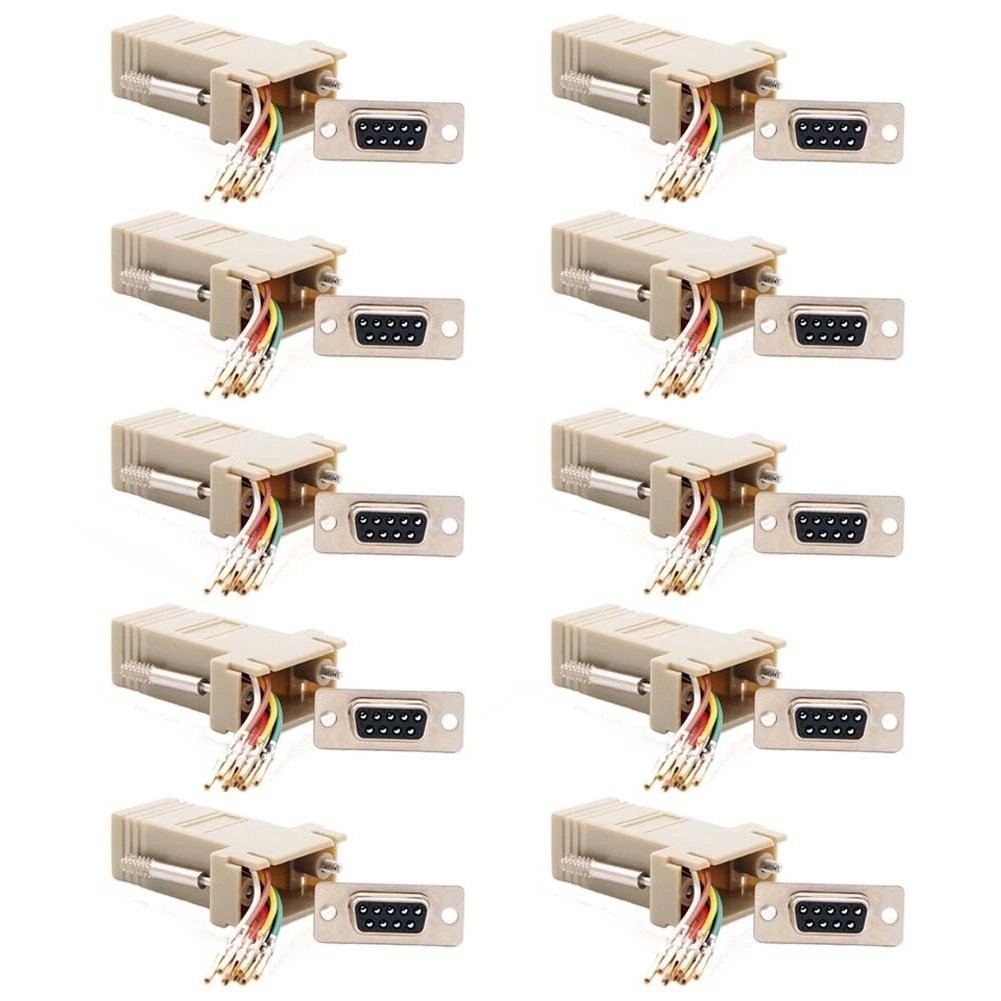 10 Pcs DB9 RS232 Serial DB9 Female to RJ45 8P8C Network Modular Adapter Ivory