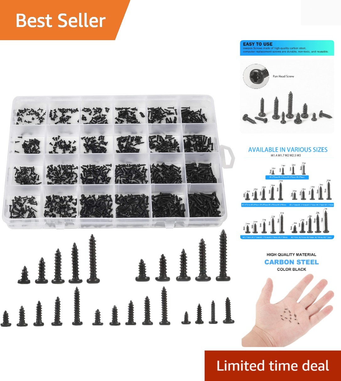 Comprehensive 1100PCS Self-Tapping Laptop Screw Set with Storage Box & Labels