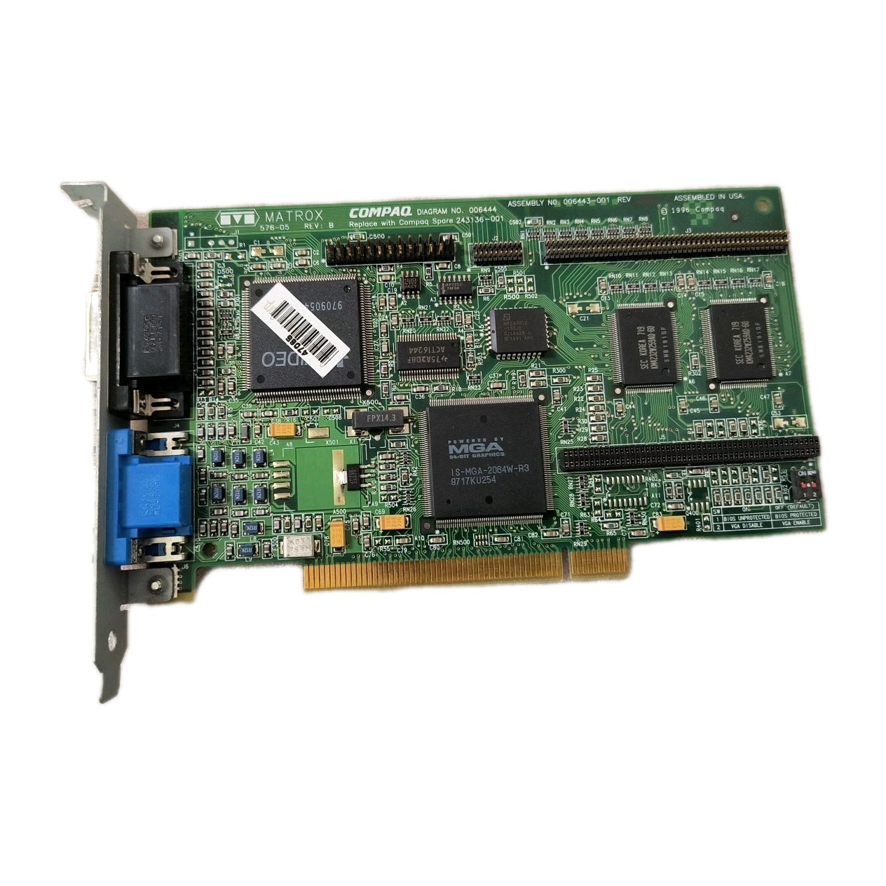 VINTAGE 1995 COMPAQ MATROX MGA 2 MEG PCI VGA ONLY CARD 243136-001 RM2-MATROX
