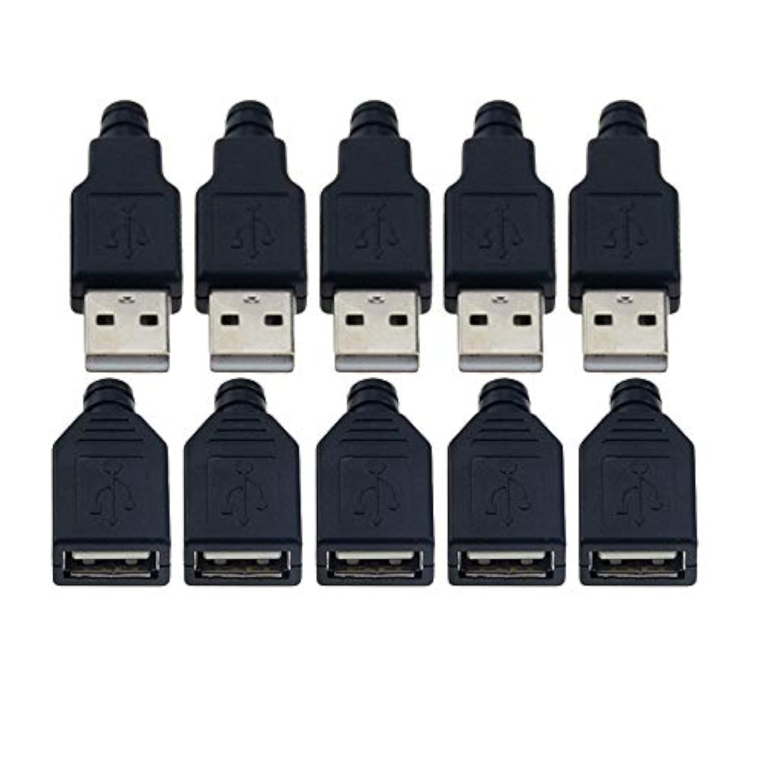 VizGiz 10 Pack USB Plug Replacement 4 PIN Type A Female Male Socket Black 