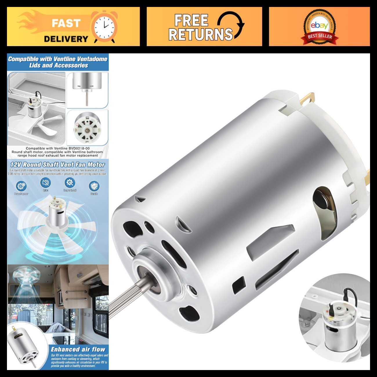 12V DC Fan Motor for RV Ventilation, Compatible with Ventline BVD0218-00, 1 Piec