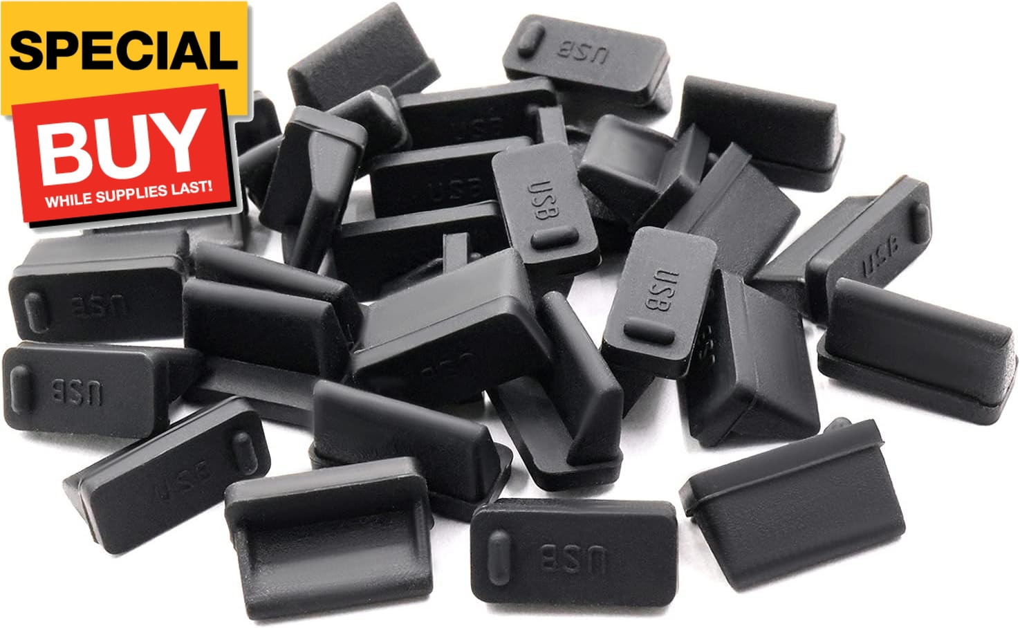 30 Pcs Silicone USB Cap Port Cover Anti Dust Protector for Female End Black