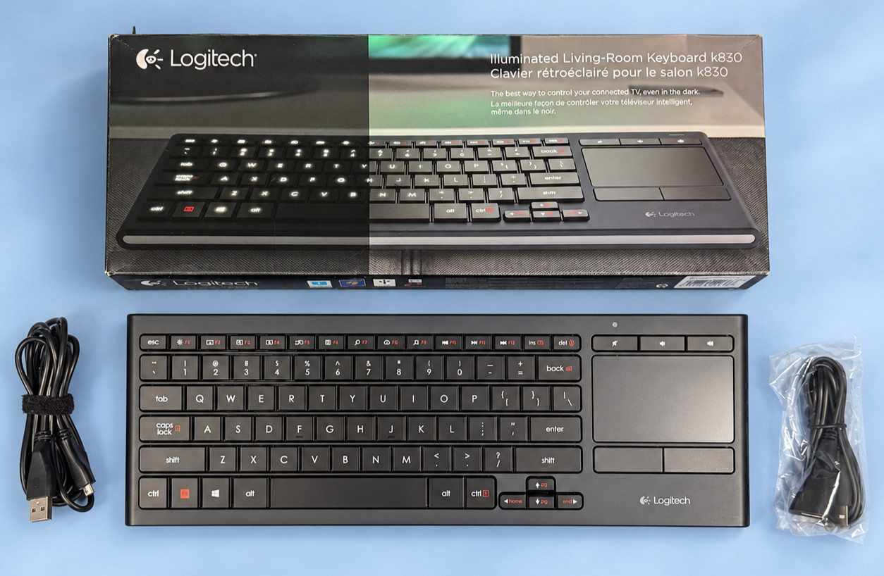 Logitech K830 Illuminated Keyboard Built-In Touchpad Black OB Unifying Receiver