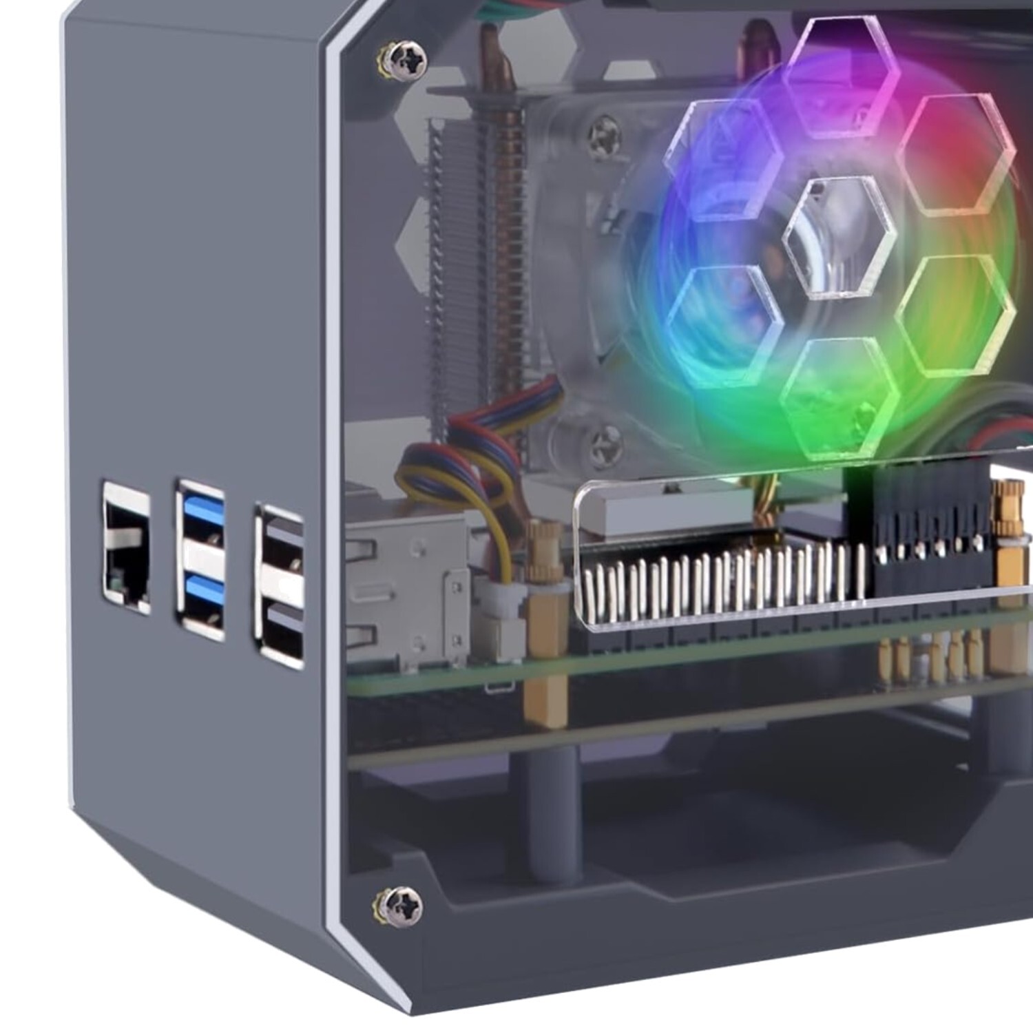 N07 NVMe MiniTower NAS Kit for Raspberry Pi 5 - Cooling and Display Features-%
