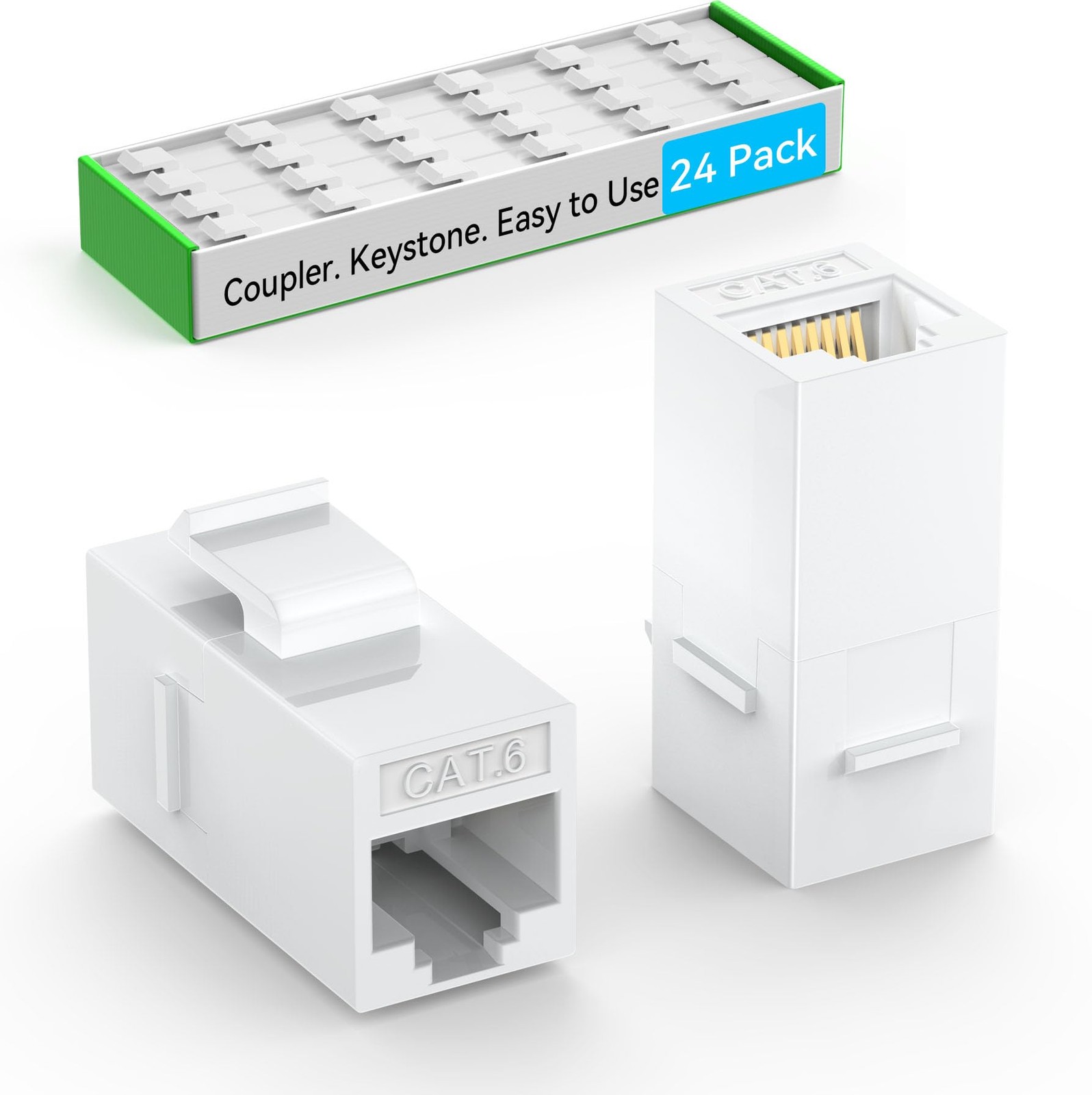Sokqovt CAT6 RJ45 Keystone Coupler (24 Pack), Cat6 Jack Female White