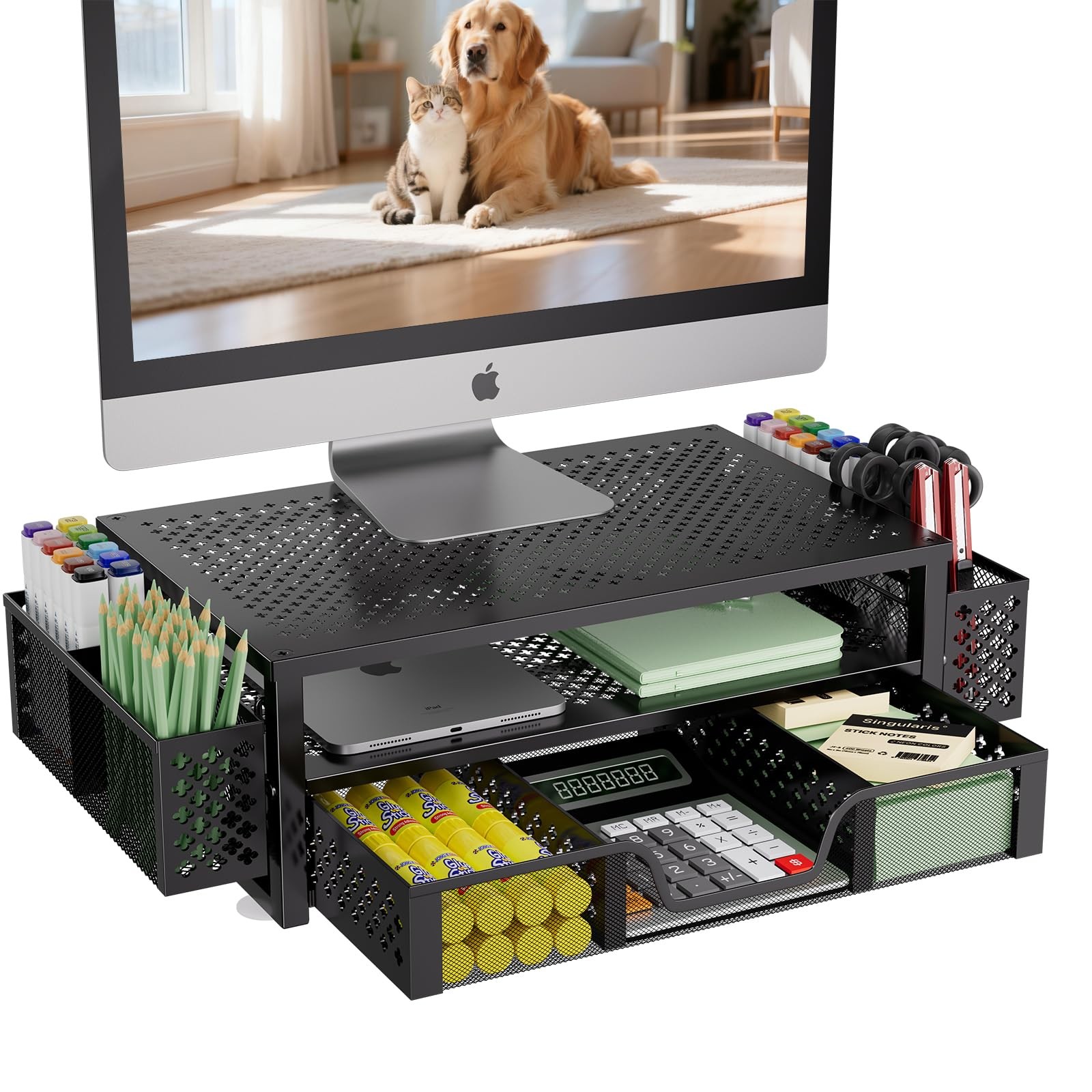 Simple Trending Desk Organizer and Accessories, 2 16"W x 10"D x 6.25"H, Black
