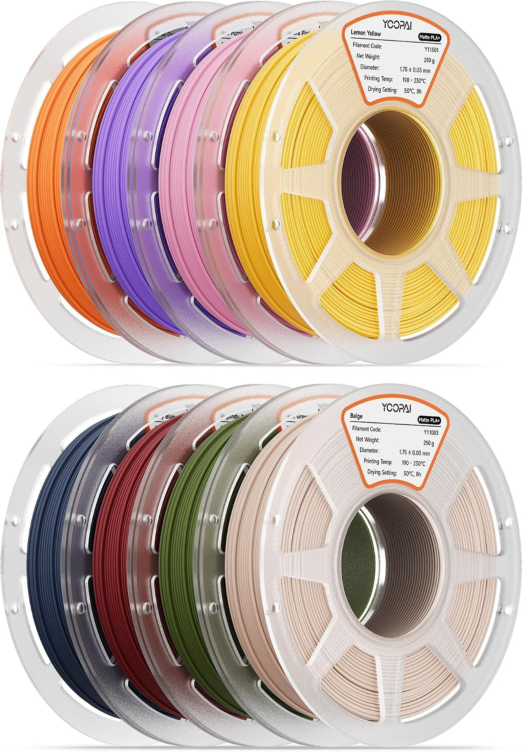 250G Matte PLA+ Filament 1.75Mm Bundle, 3D Printer Filament Multicolor