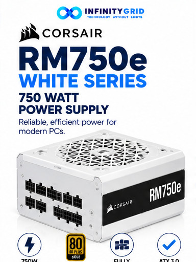 NEW CORSAIR RM750e White 750W Fully Modular ATX Power Supply Cybenetics Gold PSU