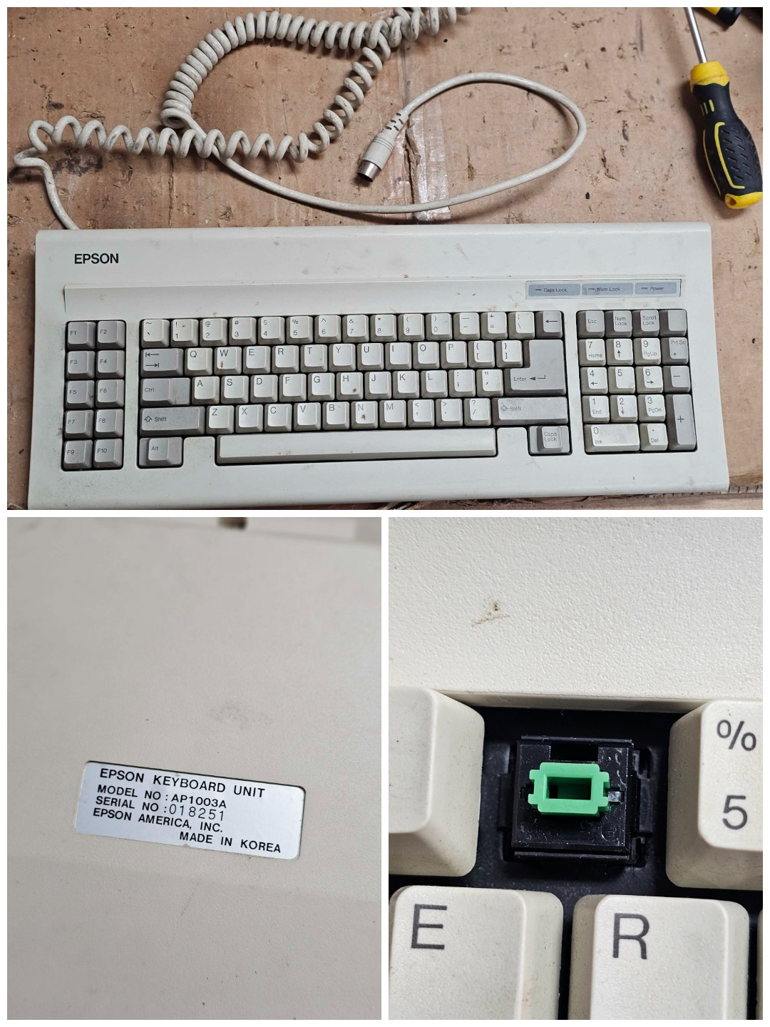 Retro Vintage Rare Epson AP1003A Keyboard Unit 5-Pin DIN Coiled Cable PC AT/XT