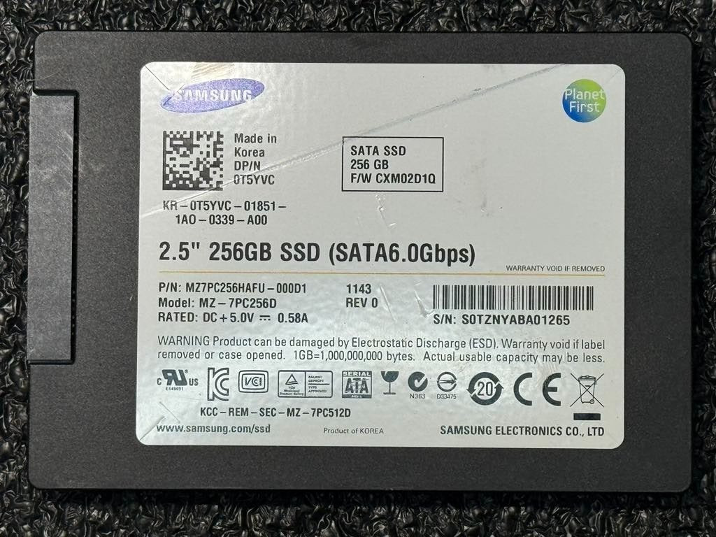 Samsung DELL T5YVC MZ-7PC256D MZ7PC256HAFU-000D1 256GB 6Gb/s SATA 2.5" SSD
