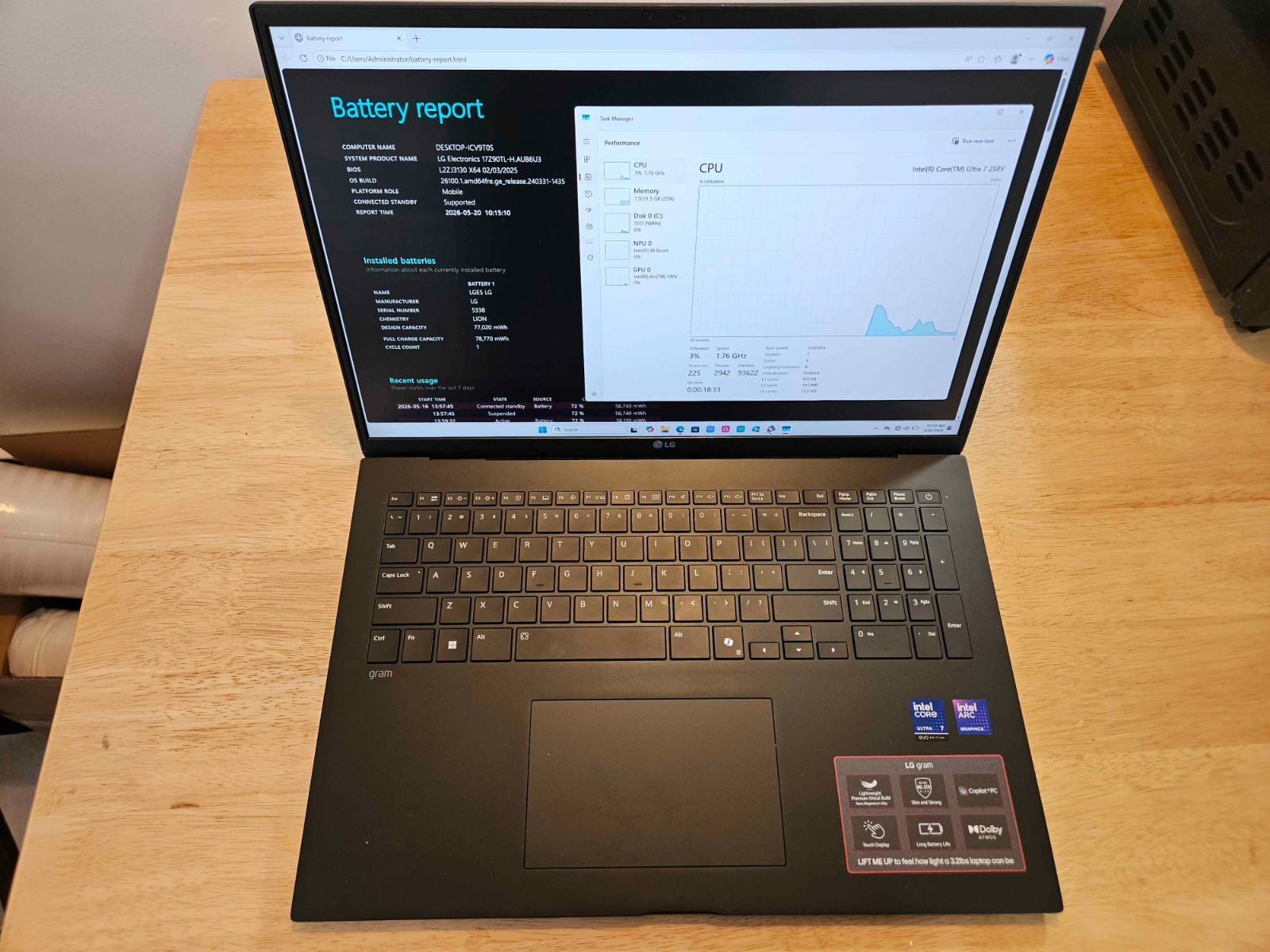 LG gram 17" Touch Screen Intel Core Ultra 7 258V, 32GB, 1TB Laptop - No charger