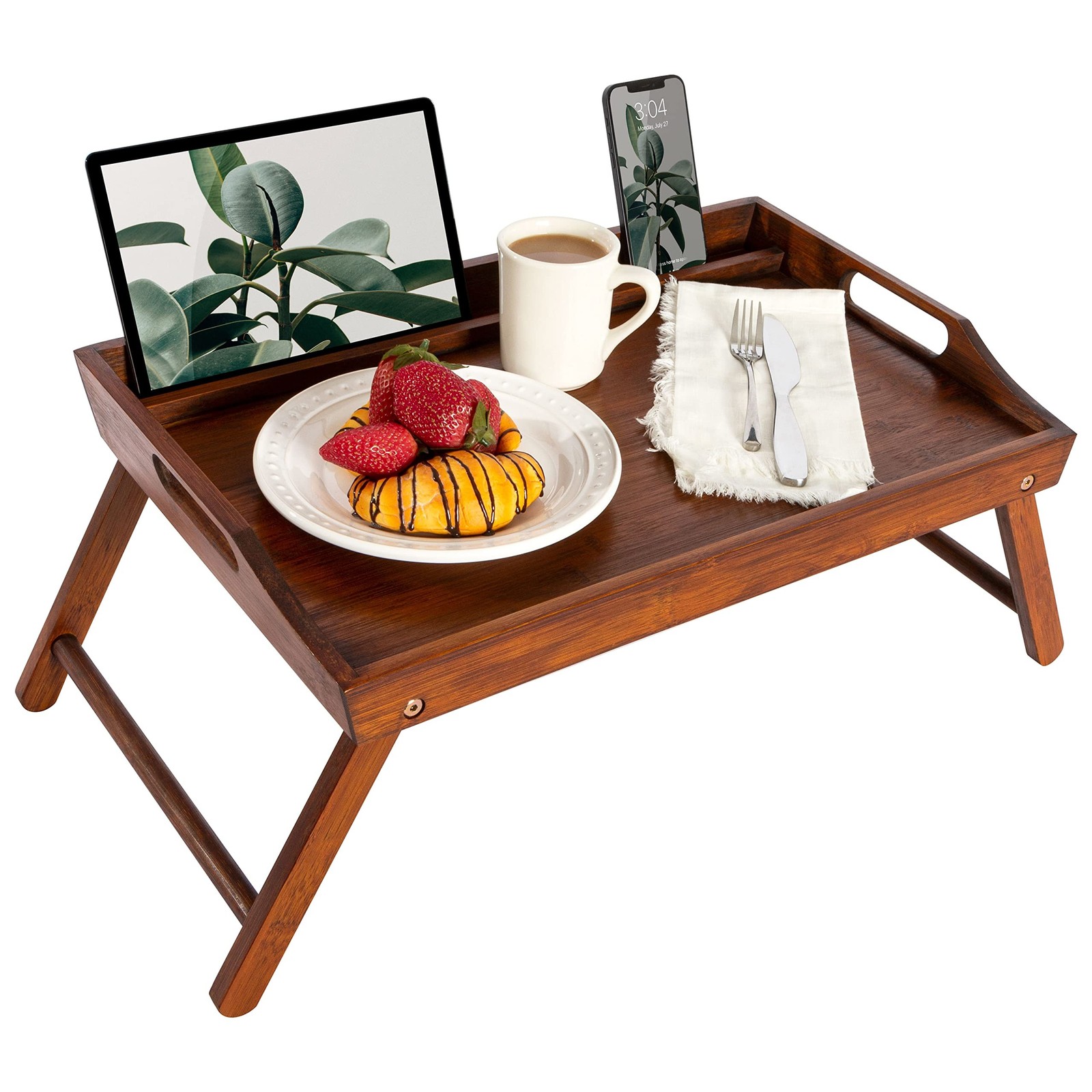 ROSSIE HOME Extra Large Bamboo Bed Tray, Lap Tray, Lap Desk with Phone Holder...