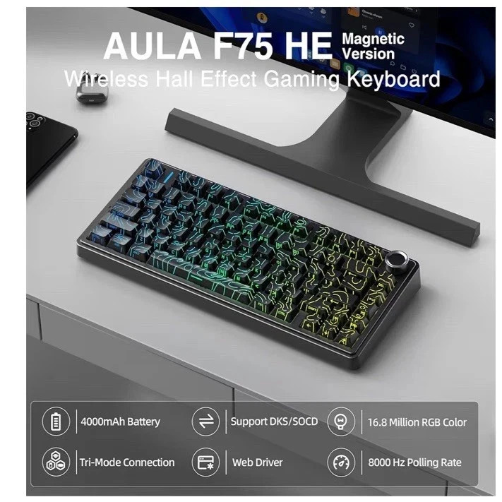 Aula F75 Black Contour Seiya Switch Keyboard Swappable RGB Mechanical Creamy 75%