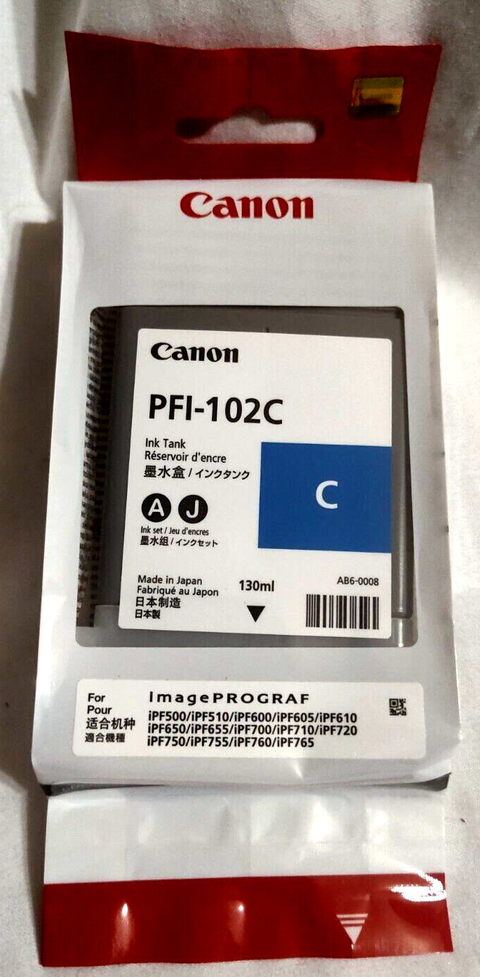 Printer Ink Cartridge Canon PFI-102C Cyan Blue Ink Tank ImagePROGRAF Sealed