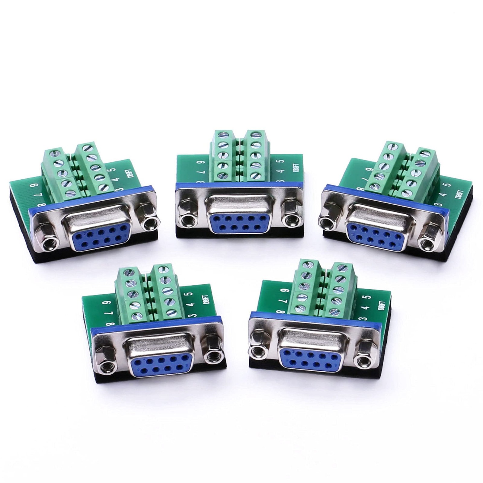 5 Pack DB9 Breakout Board RS232 Serial Female To Terminal Block 10P Adapter