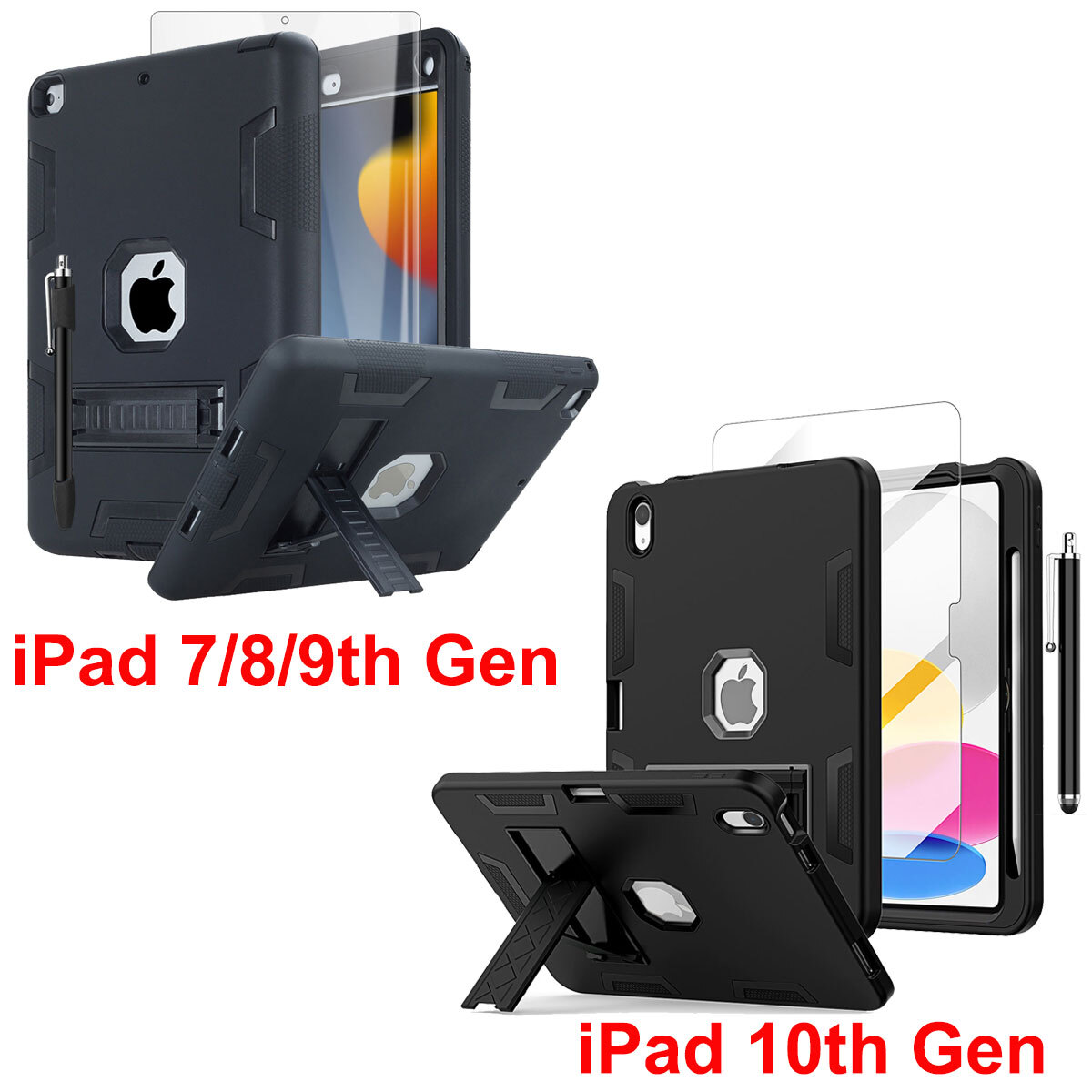 For iPad 10th 9th 8th 7th Gen Case Heavy Duty Shockproof Cover +Screen Protector