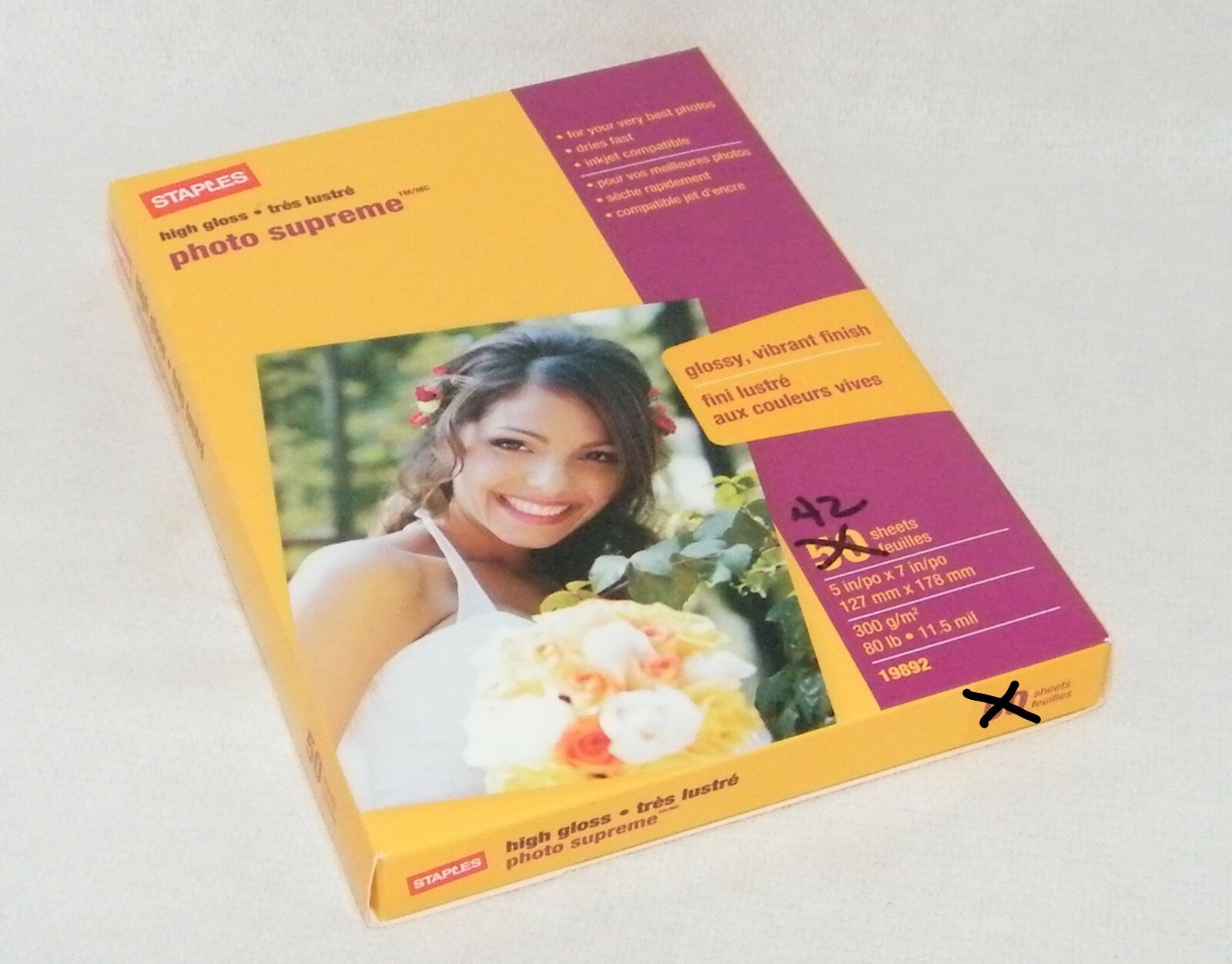 Open Box 42 Sheets Staples Photo Supreme Paper . 5"x7" High Gloss - Dries Fast