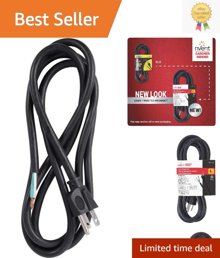 nVent Gardner Bender 6 ft Heavy-Duty Power Cord - Grounded for Appliance Safety