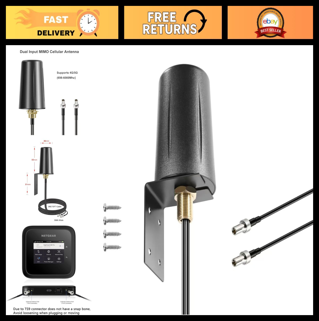 Waterproof 4G LTE 5G MIMO Antenna for Hotspots & Routers, Boosts RV Home Interne