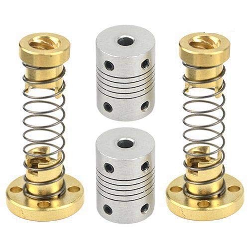 2 PCS Tr8x2 T8 Anti Backlash Spring Loaded Nut 2 Flexible Couplings 5mm to 8mm