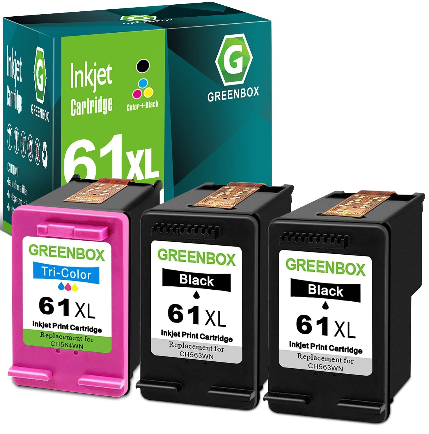 GREENBOX 61XL Ink Cartridges Black/Tri-Color Combo Pack for 61 Ink, 3-Pack