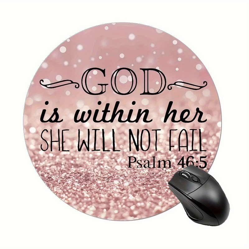 Pink Inspirational Bible Mouse Pad "She Will Not Fail" Glitter Desk Decoration