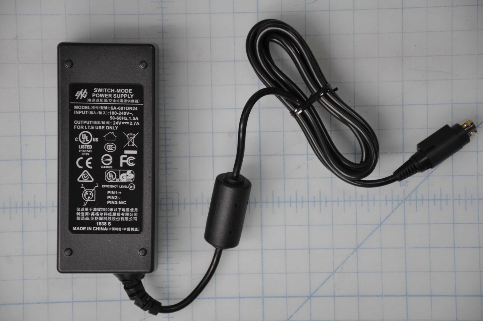 AC DC Adapter Pertech 6100 Single Station Check Scanner 24V 2.7A 6A-601DN24