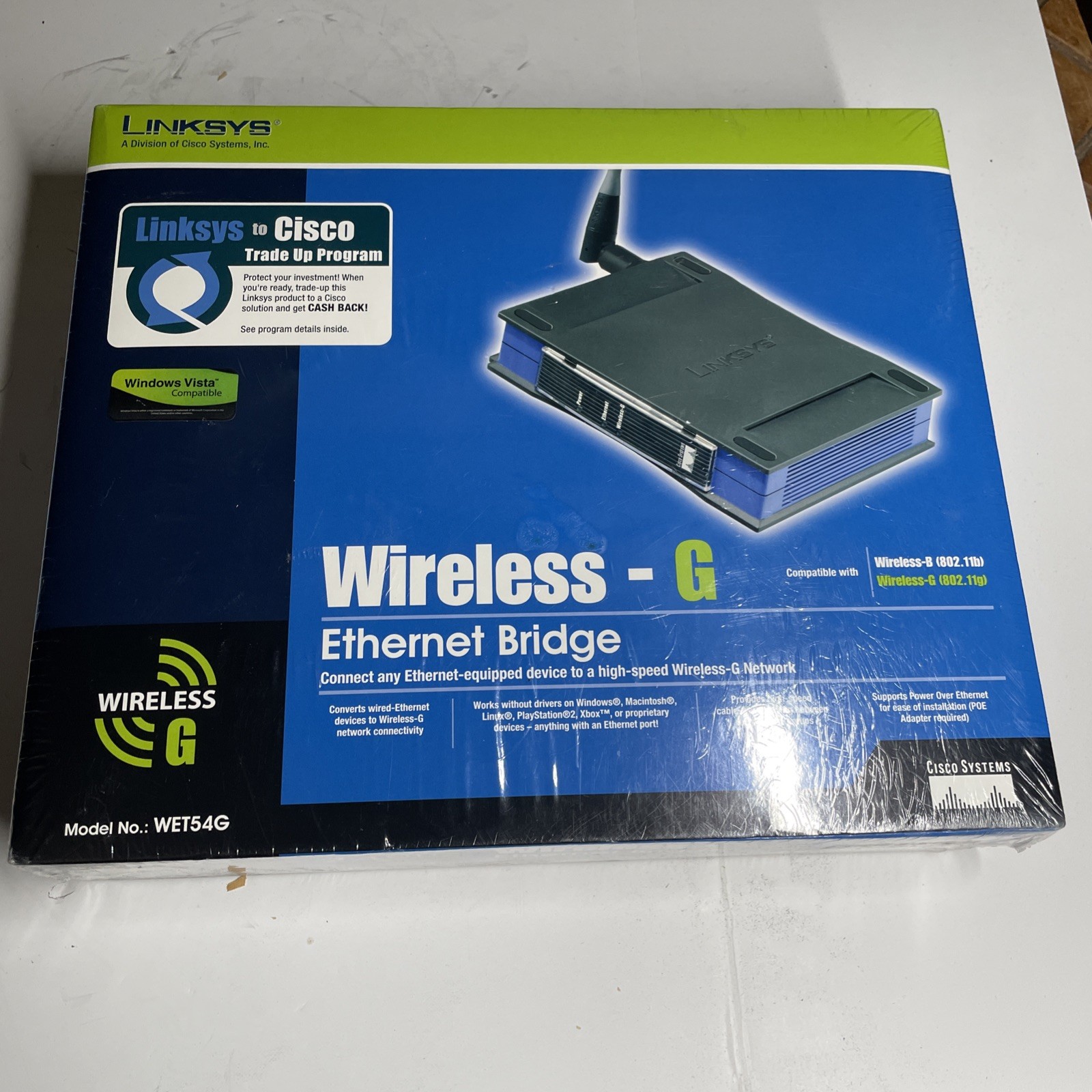 Linksys WET54G 2.4GHZ 802.11G Wireless-G Ethernet Bridge 54 MBPS URR3-26