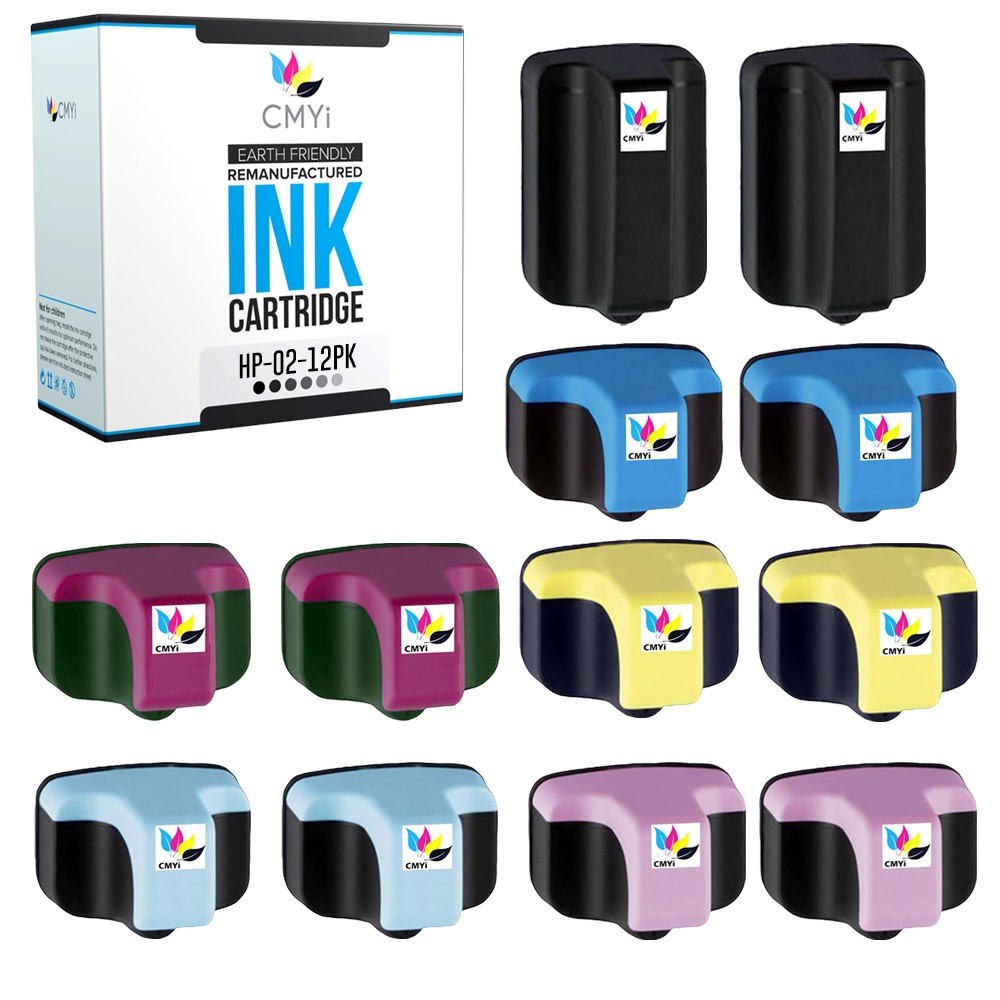 CMYi 12-Pack Replacement HP 02 Combo Pack Ink for PhotoSmart C7280 C7283 C7288