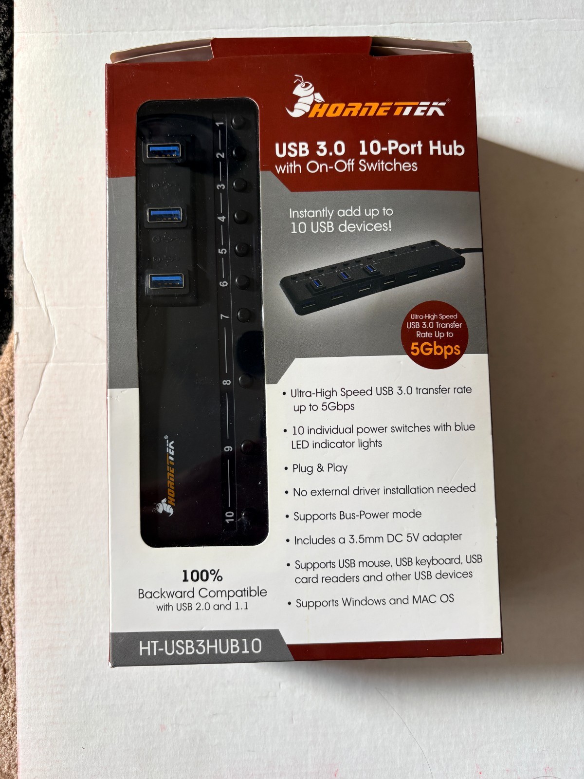 Hornettek 10-Port USB 3.0 Hub - HT-USB3HUB10 Open Box