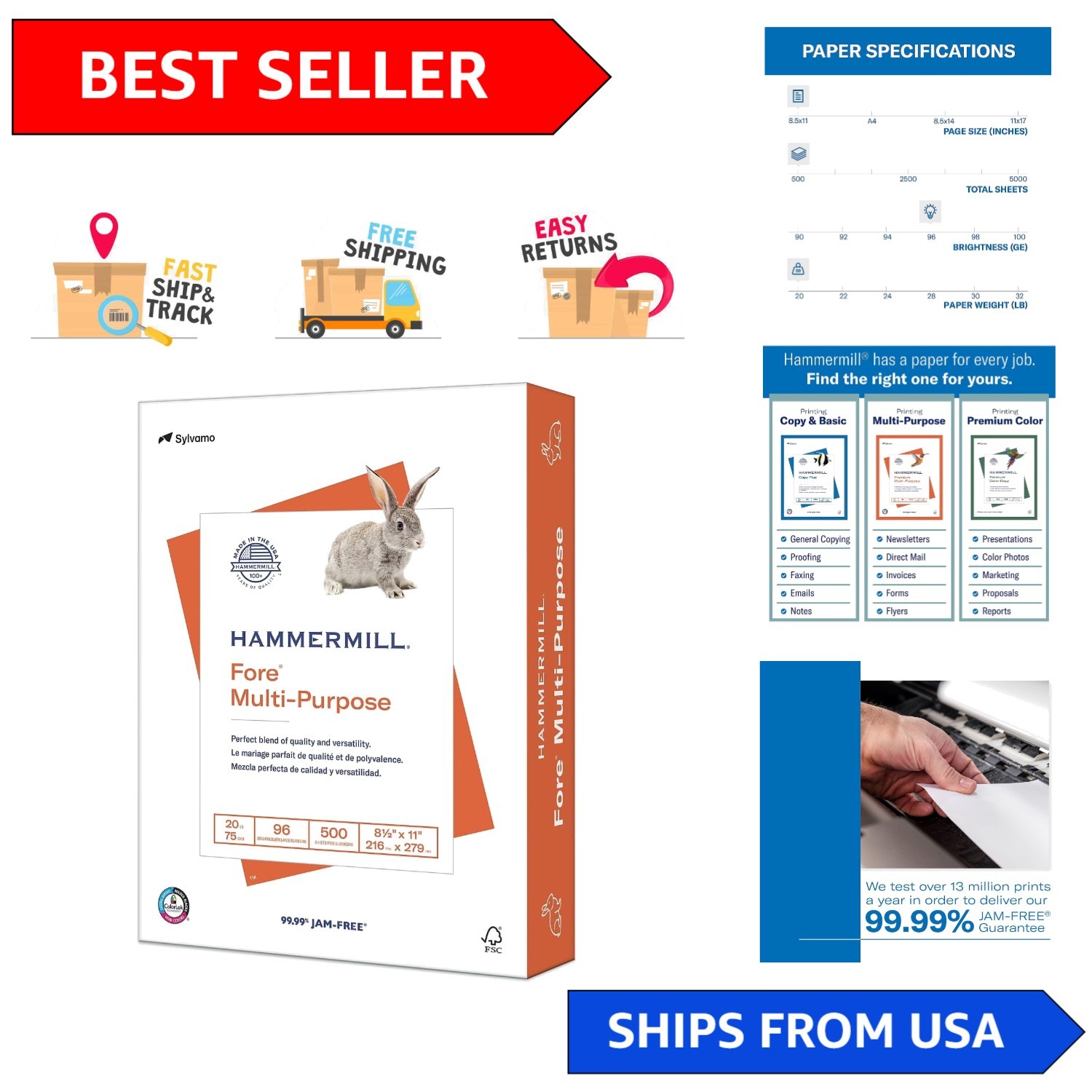 Fore Multi-Purpose 20 lb Copy Paper - 500 Smooth Sheets, Bright & Reliable
