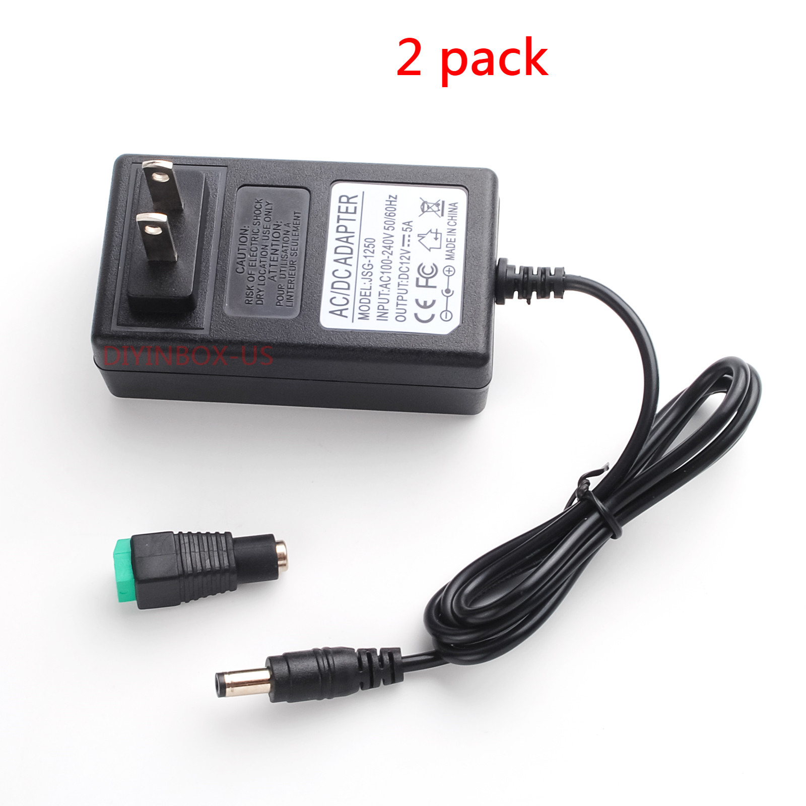 2pcs AC/DC Power Adapter Power Supply Plug Charger 12V 5A + DC Welding Wire Plug