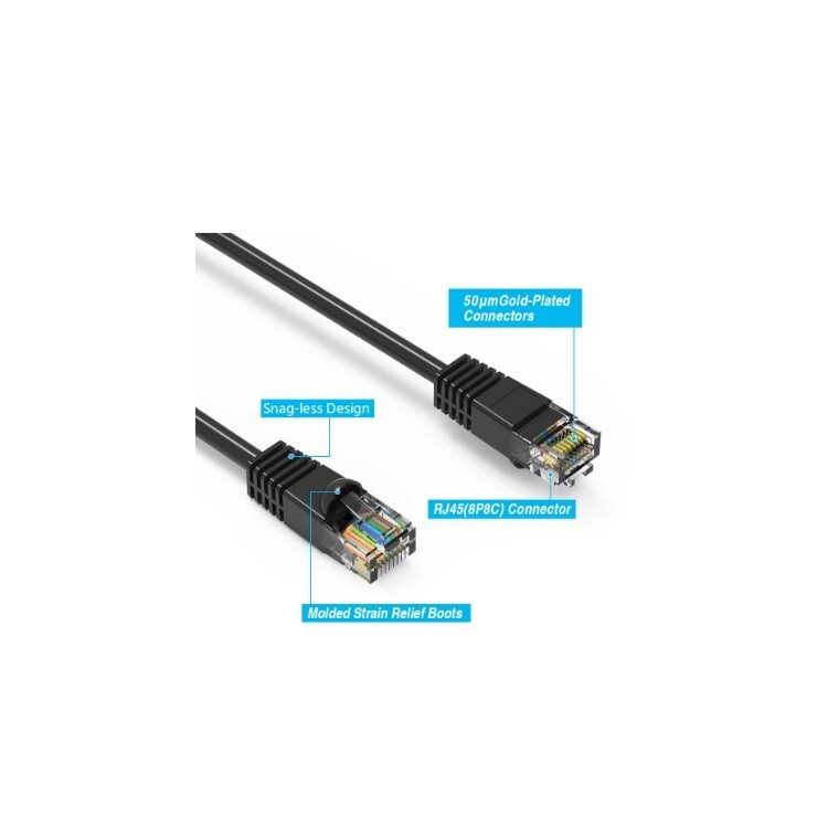 Fuji Labs Cat5E UTP Ethernet Network Booted Cable Black
