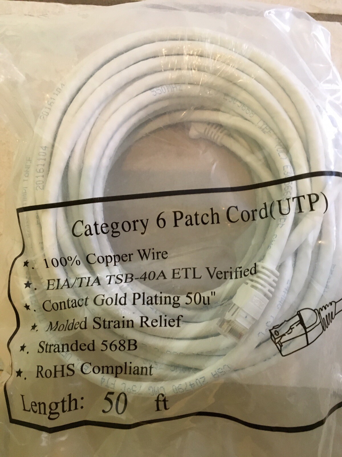 category 6 patch cord 50 ft Ethernet cable