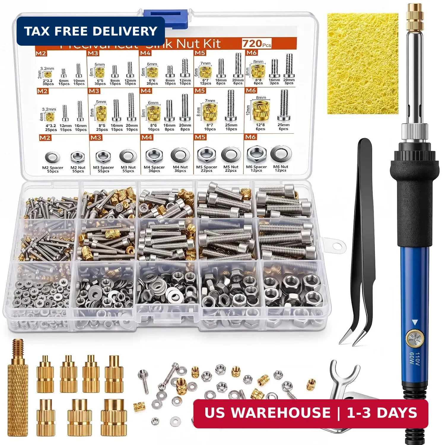 720Pcs Threaded Inserts Kit M2-M6 Heat Set Nuts for 3D Printer