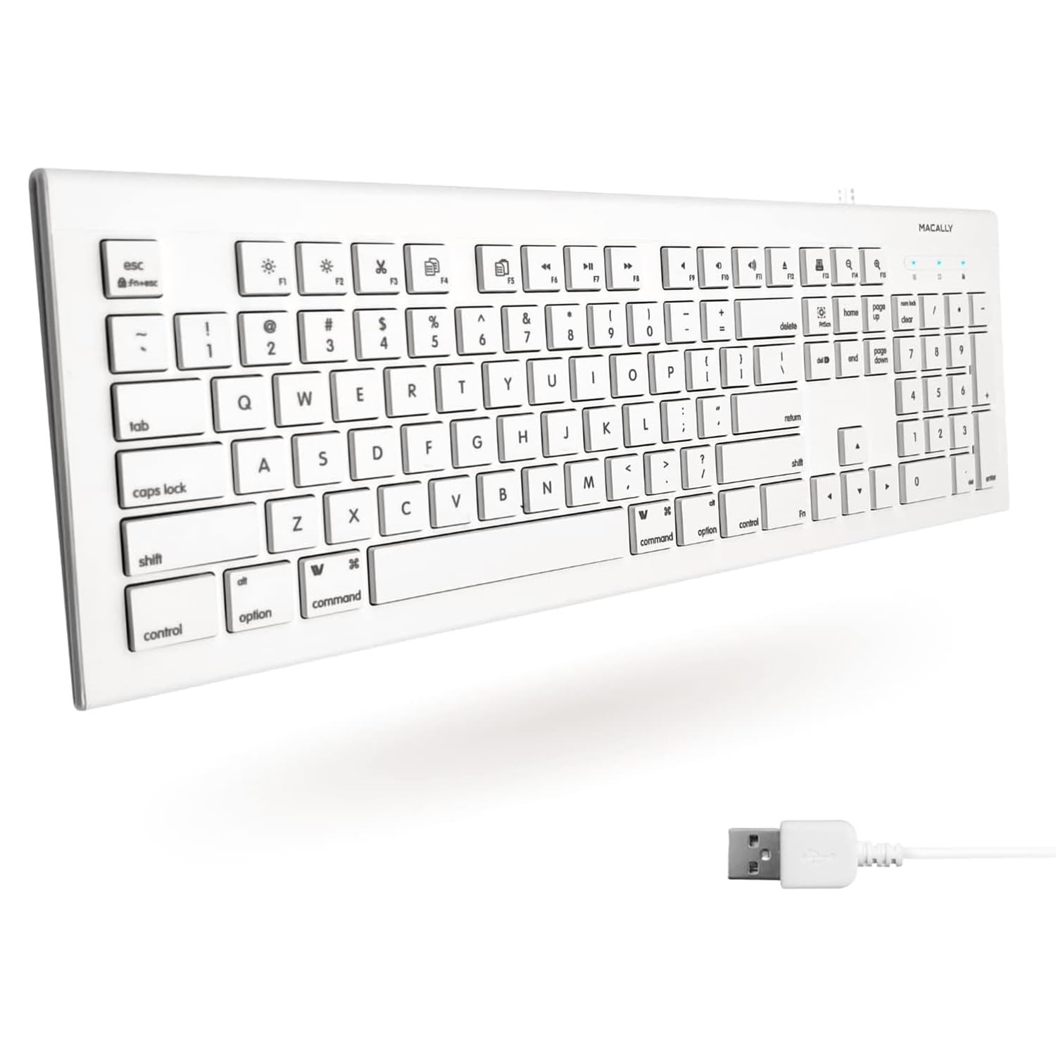 Macally Full Size Usb Wired Keyboard For Mac And Pc - Plug & Play Wire