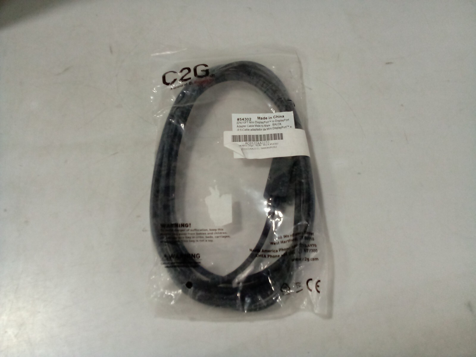 C2G #54302 10ft. Mini DisplayPort to DisplayPort Adapter Cable, Male to Male -