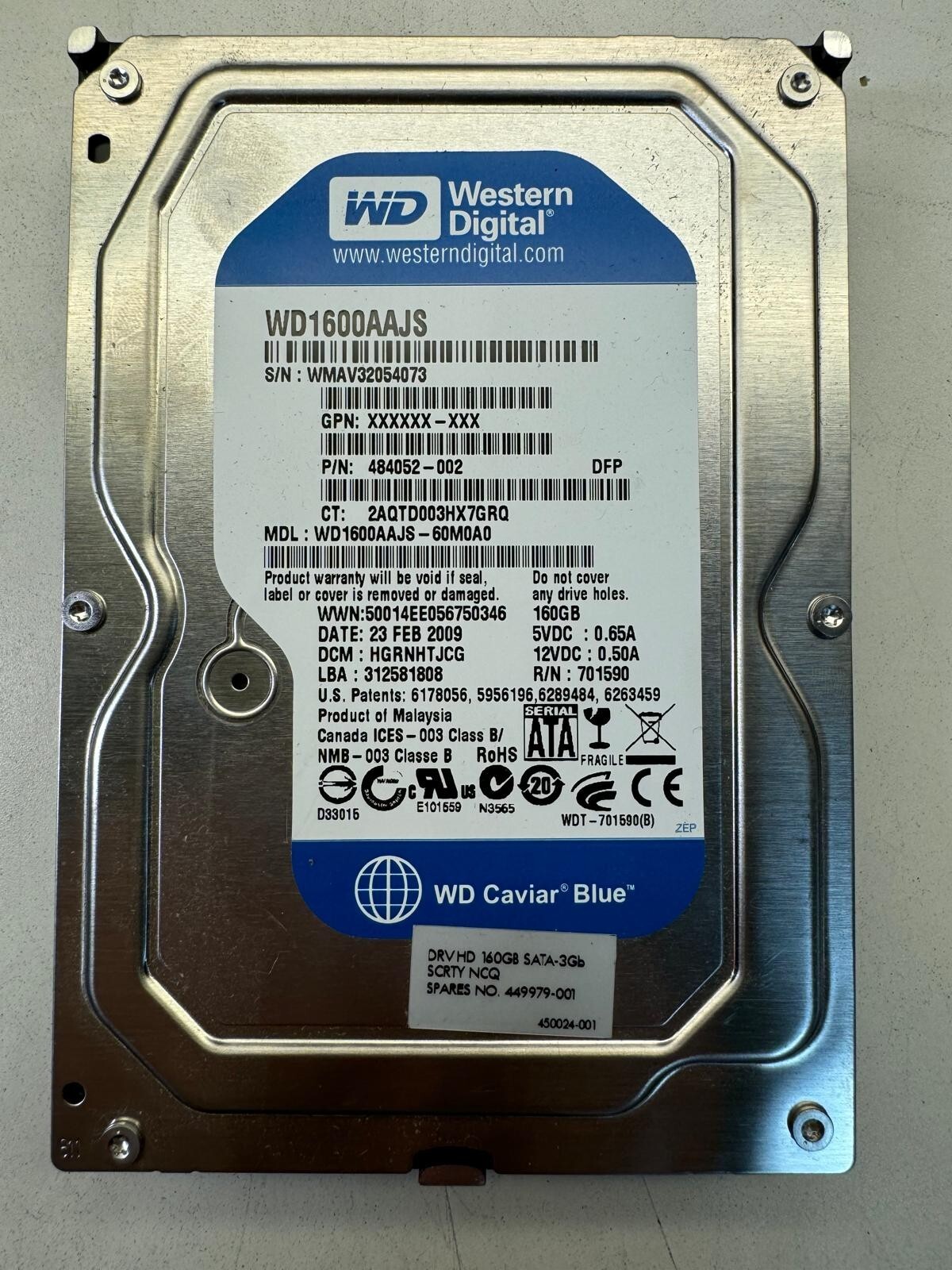 WD WD1600AAJS-60M0A0 701590 160GB 7.2K RPM 8MB Cache 3 GB/s 3.5" HDD