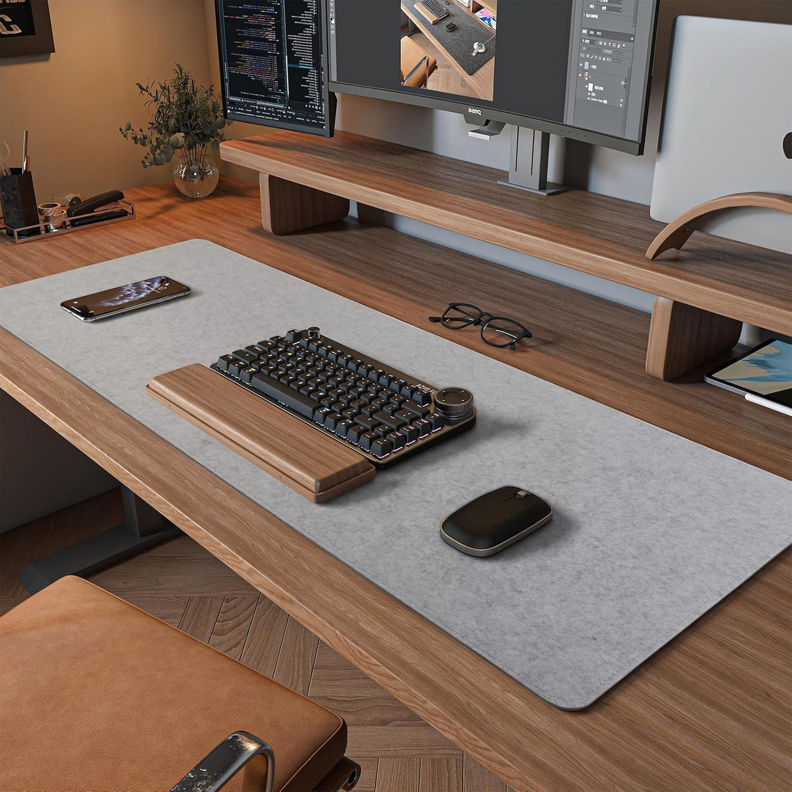 Felt Desk Pad, Keyboard Mat 35.8 x 11.8 Inches, Large Felt Mouse Pad, Computer