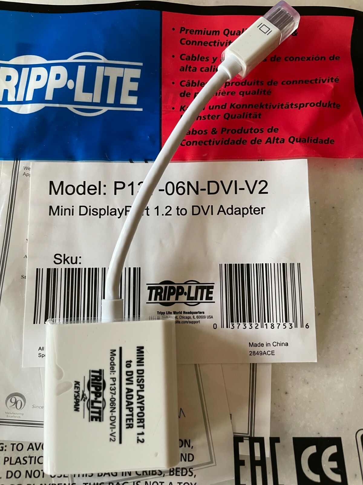 TRIPP LITE Mini Display Port 1.2 to DVI Adapter Model: P137-06N-DVI-V2, NEW