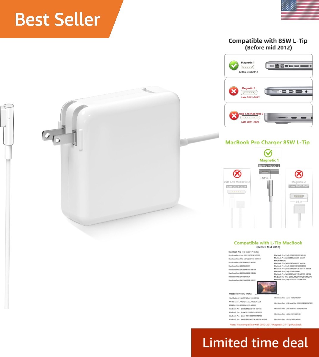 Efficient 85W Magnetic Charger for MacBook Pro Models – Lightweight Design