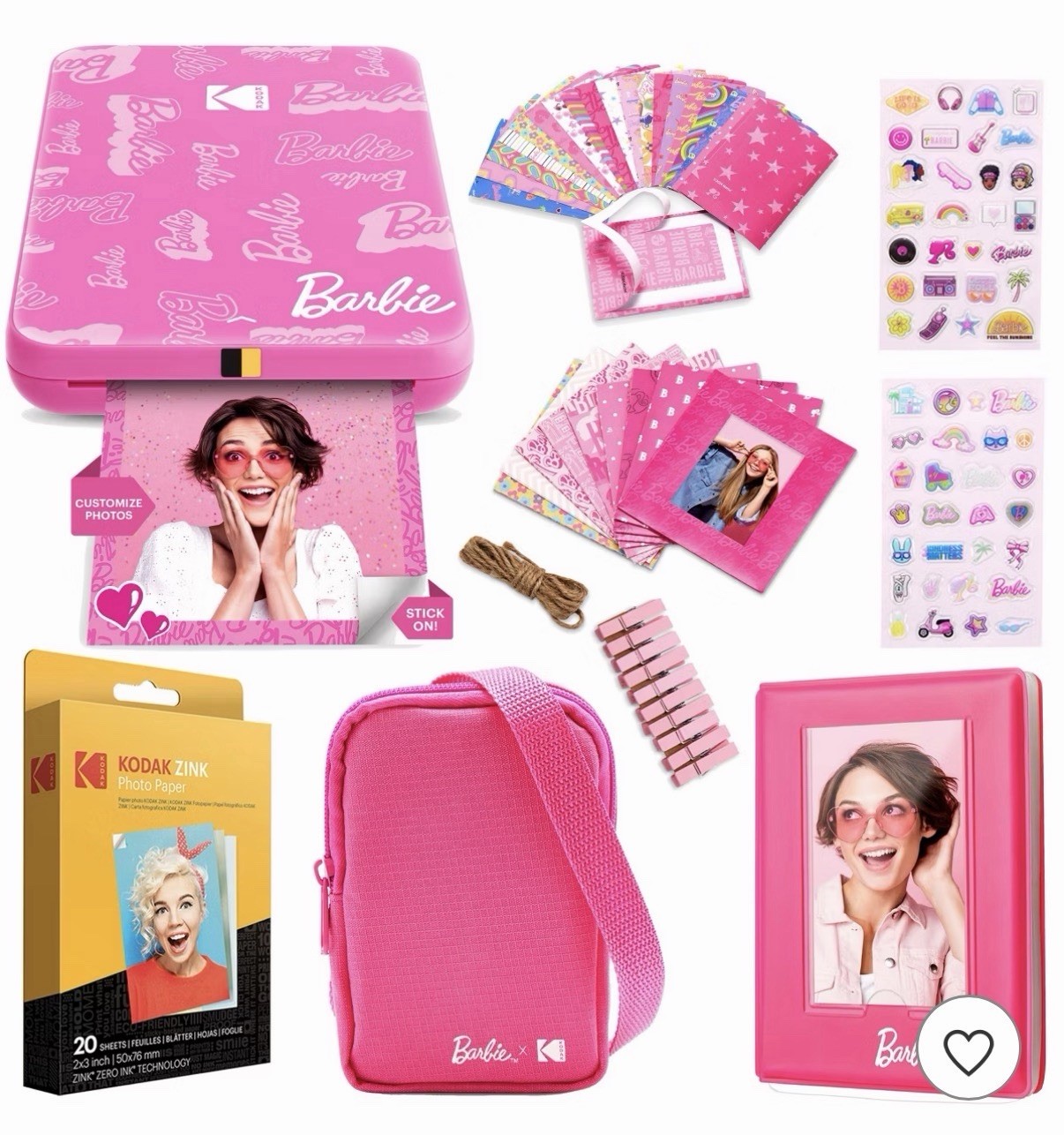 Kodak Step Slim Barbie ZINK Mobile Photo Printer Bluetooth 2x3 Bundle Case