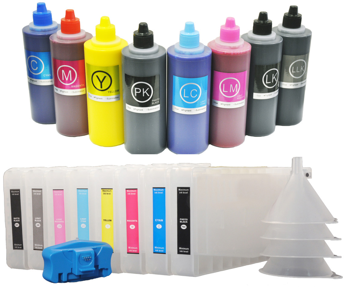 8X300 for Epson 4000 Refillable Ink Cartridge+8X200ml UltraChrom K3 Ink+Resetter